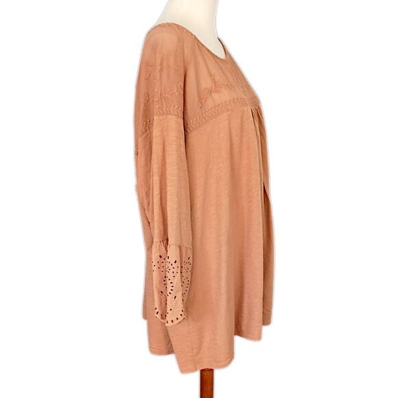Sonoma Mesh Embroidered Top 3X Eyelet Camel Color Jersey Knit Boho Chic Western. - Picture 2 of 16